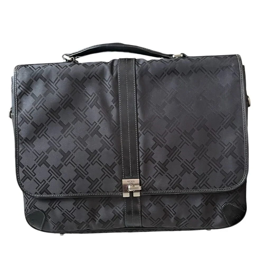 TUMI Signature Monogram T Laptop Bag Messenger Nylon No Shoulder Strap 15 x 12